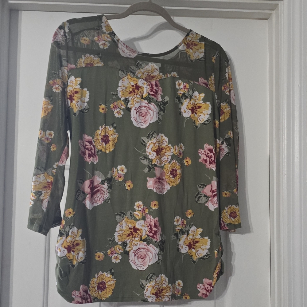 No Boundaries Floral Mesh Maternity Top - Green and Pink